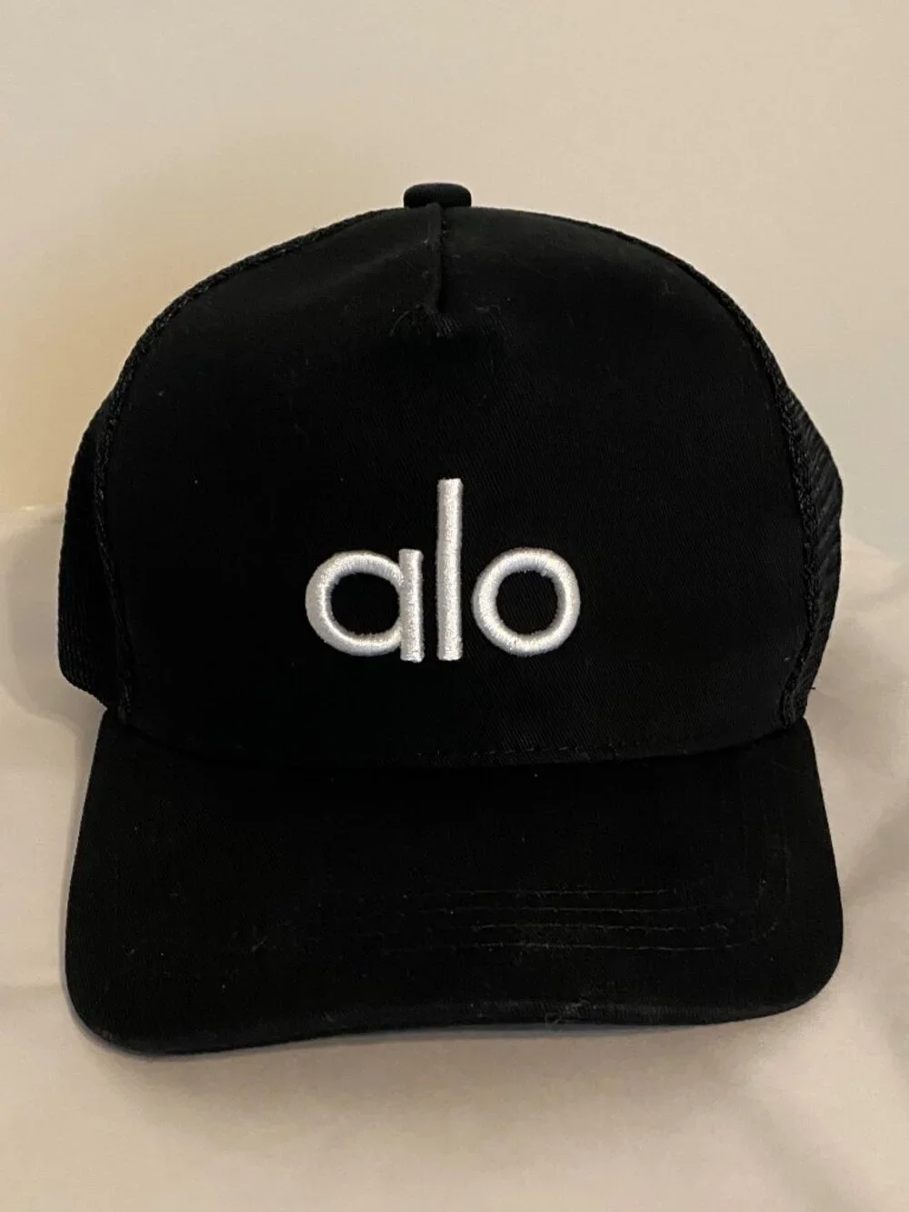 ALO Yoga Black Meshback Cap with White Logo